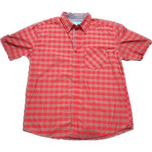 Checkered red grey button up